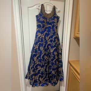 Elegant Blue and Gold Embroidered Dress